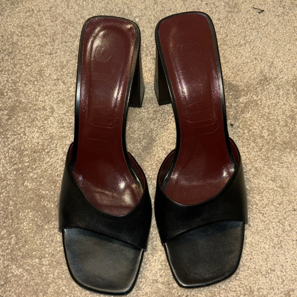 STAUD Black Leather Sloane High Heel Sandals